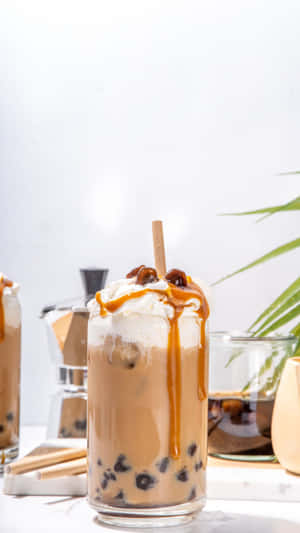 Caramel Boba Teawith Whipped Cream Wallpaper