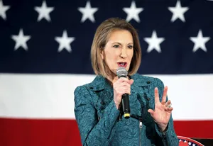 Carly Fiorina With Us Flag Wall Wallpaper