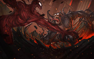 Carnage Clashes With Venom In A Thrilling Battle Wallpaper