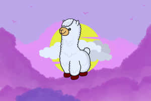 Cartoon Alpaca Sunset Clouds Wallpaper