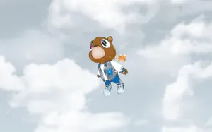 Cartoon Bear Floating With Gold Chainand Sneakers Wallpaper