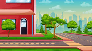 Cartoon City Street Scene Wallpaper