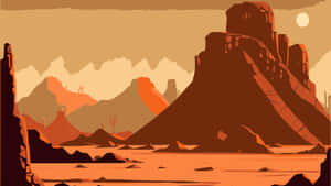 Cartoon Desert Mountain Scene Wallpaper