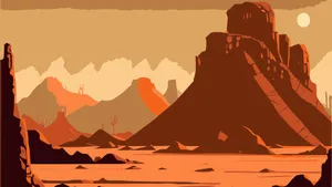 Cartoon Desert Mountain Scene Wallpaper
