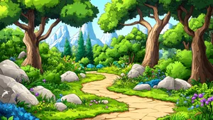 Cartoon Forest Pathway Wallpaper