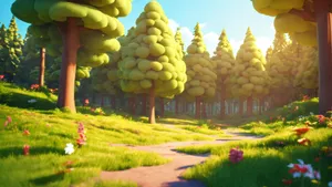 Cartoon Forest Pathway Wallpaper