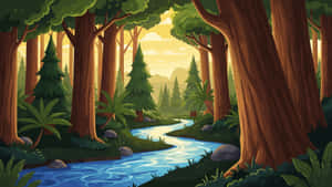 Cartoon Forest Stream Wallpaper