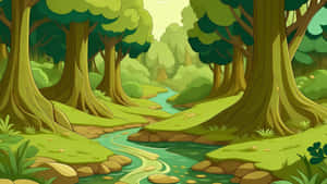 Cartoon Forest Stream Wallpaper