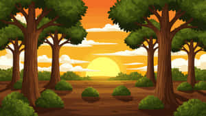 Cartoon Forest Sunset Wallpaper