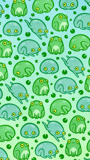 Cartoon Frog Pattern Green Background Wallpaper