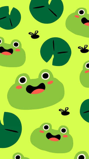 Cartoon Frogsand Lily Pads Pattern Wallpaper