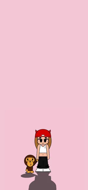 Cartoon Girland Teddy Bear Pink Background Wallpaper