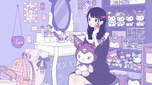 Cartoon Girlin Kawaii Room Illustration Wallpaper