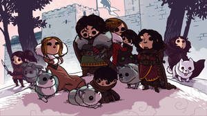 Cartoon House Stark Family Wolves Art Wallpaper