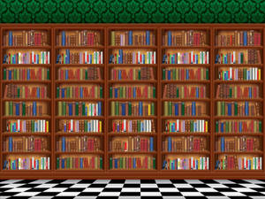 Cartoon Illustrated Library Bookshelf Wallpaper