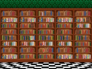 Cartoon Illustrated Library Bookshelf Wallpaper