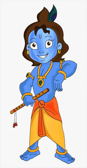 Cartoon Krishna Digital Drawing Wallpaper