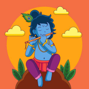 Cartoon Krishna Graphic Wallpaper