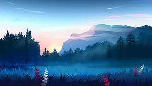 Cartoon Mountain Landscape Wallpaper
