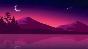 Cartoon Mountain Night Scene Wallpaper