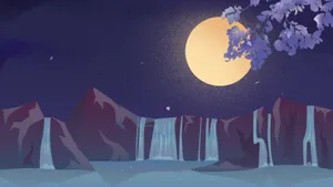 Cartoon Mountain Night Scene Wallpaper