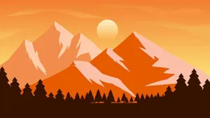 Cartoon Mountain Sunset Wallpaper