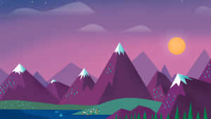Cartoon Mountain Sunset Wallpaper