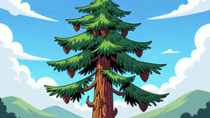 Cartoon Pine Tree Illustration Wallpaper