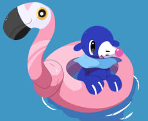 Cartoon Popplioon Flamingo Floatie Wallpaper