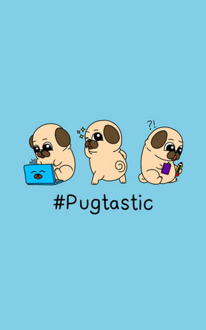 Cartoon Pug Dogs In Blue Wallpaper