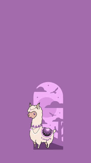 Cartoon Purple Alpaca Illustration Wallpaper