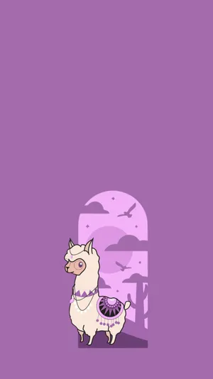 Cartoon Purple Alpaca Illustration Wallpaper