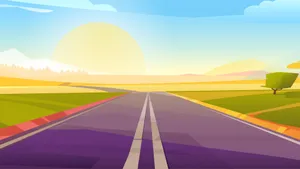 Cartoon Road At Sunset Wallpaper
