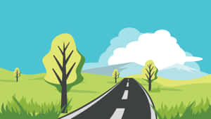 Cartoon Road Through Countryside Wallpaper