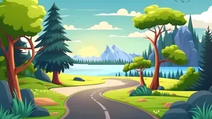 Cartoon Road Through Forest Wallpaper