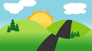 Cartoon Road Through Hills Wallpaper