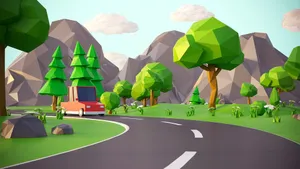 Cartoon Road Through Mountains Wallpaper