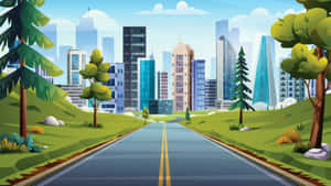 Cartoon Road To City Wallpaper