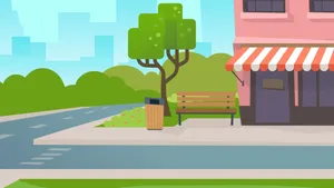 Cartoon Road With Bench Wallpaper