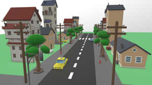 Cartoon Road With Buildings Wallpaper