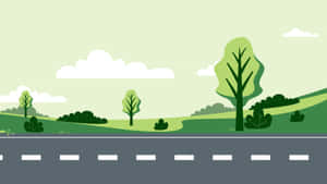 Cartoon Road With Greenery Wallpaper