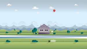 Cartoon Road With House Wallpaper