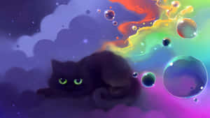 Cartoon Scary Cat Colorful Wallpaper