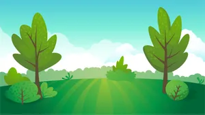 Cartoon Trees In Green Landscape Wallpaper