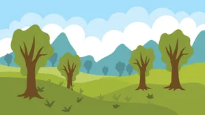 Cartoon Trees Landscape Wallpaper
