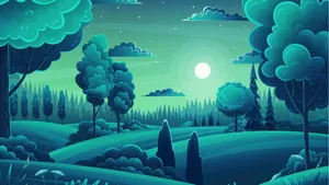 Cartoon Trees Night Scene Wallpaper