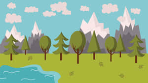 Cartoon Trees With Mountains Wallpaper