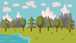 Cartoon Trees With Mountains Wallpaper