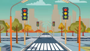 Cartoon Urban Road Scene Wallpaper