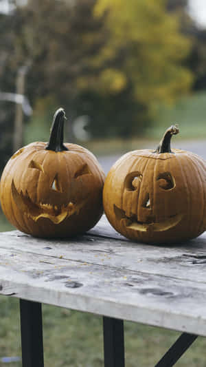 Carved Halloween Pumpkins Outdoors Wallpaper